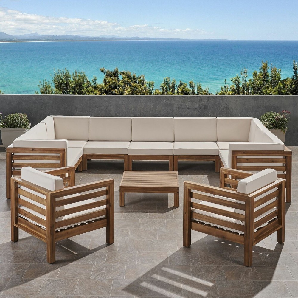 Emma 11-Seater Acacia Wood Outdoor Sectional Sofa & Club Chair Set  -image