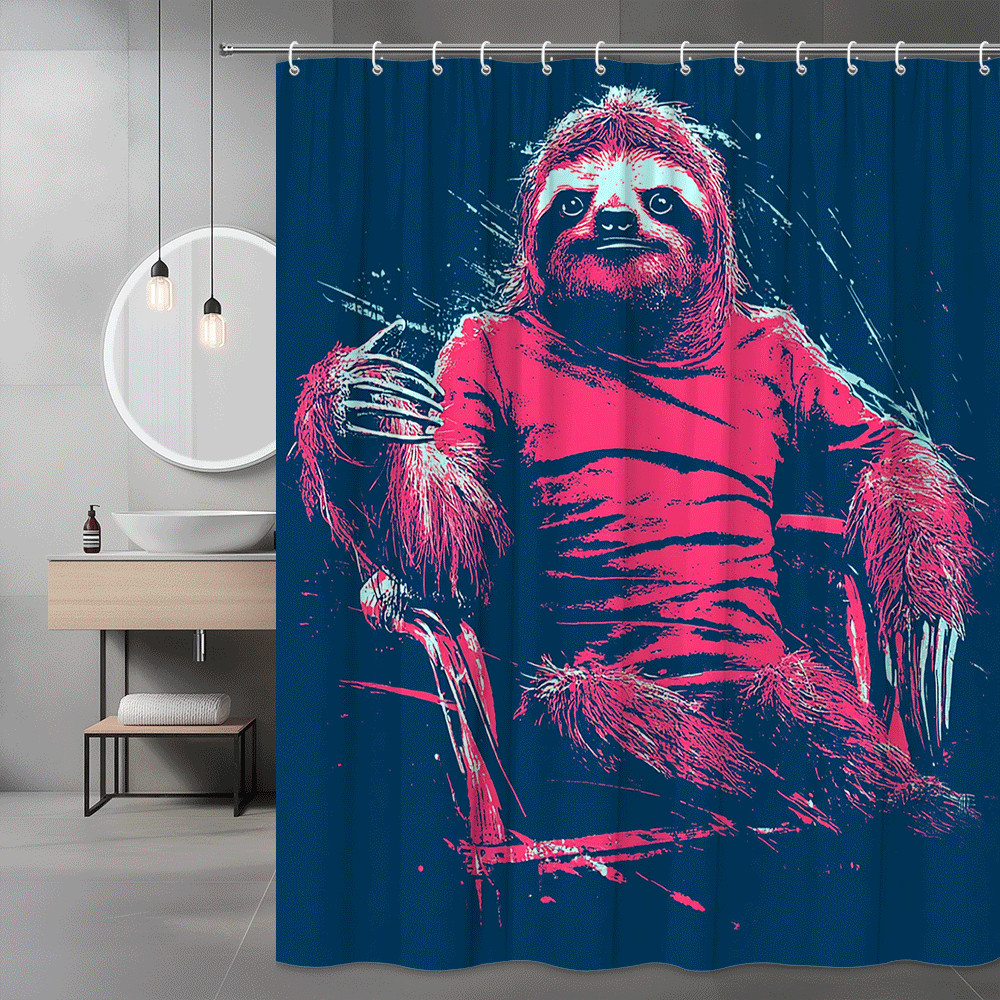 Pink Sloth Graphic Shower Curtain, Neon Pop Art Animal Print