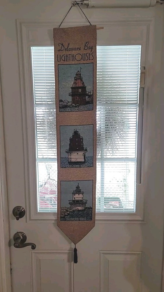 Beautiful Lighthouse Tapestry Wall Hanging DELAWARE BAY LIGHTHOUSES 40X8INCH