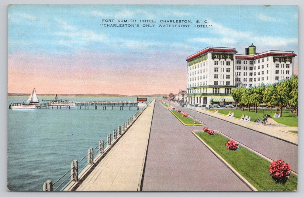 Fort Sumter Hotel Charleston SC Waterfront Postcard E. C. Kropp Co.
