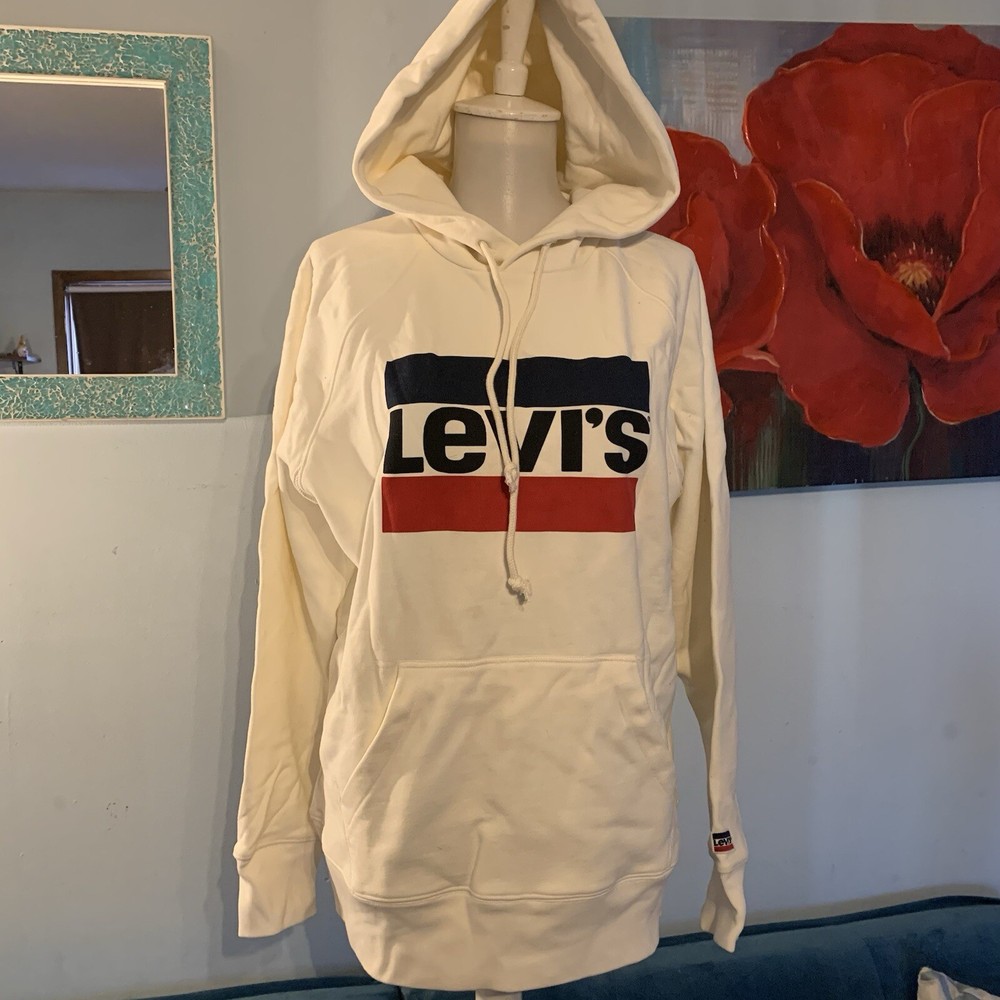Levi’s Women’s Graphic Size: S Sport Hoodie In Cream Off White Top Sweatshirt