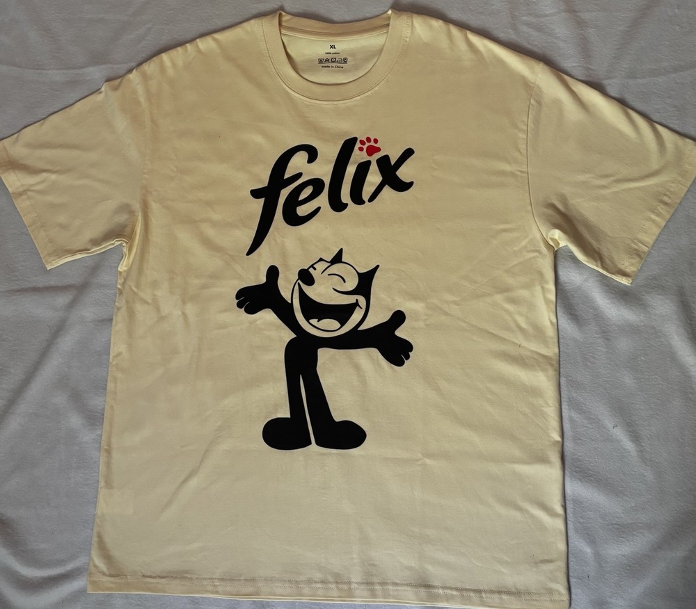 Felix the Cat Men's XL cream Graphic Print Crew Neck Short Sleeve Cotton T-Shirt