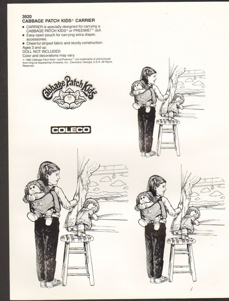 Vintage Ad Sheet #651 - Coleco - Cabbage Patch Kids Carrier