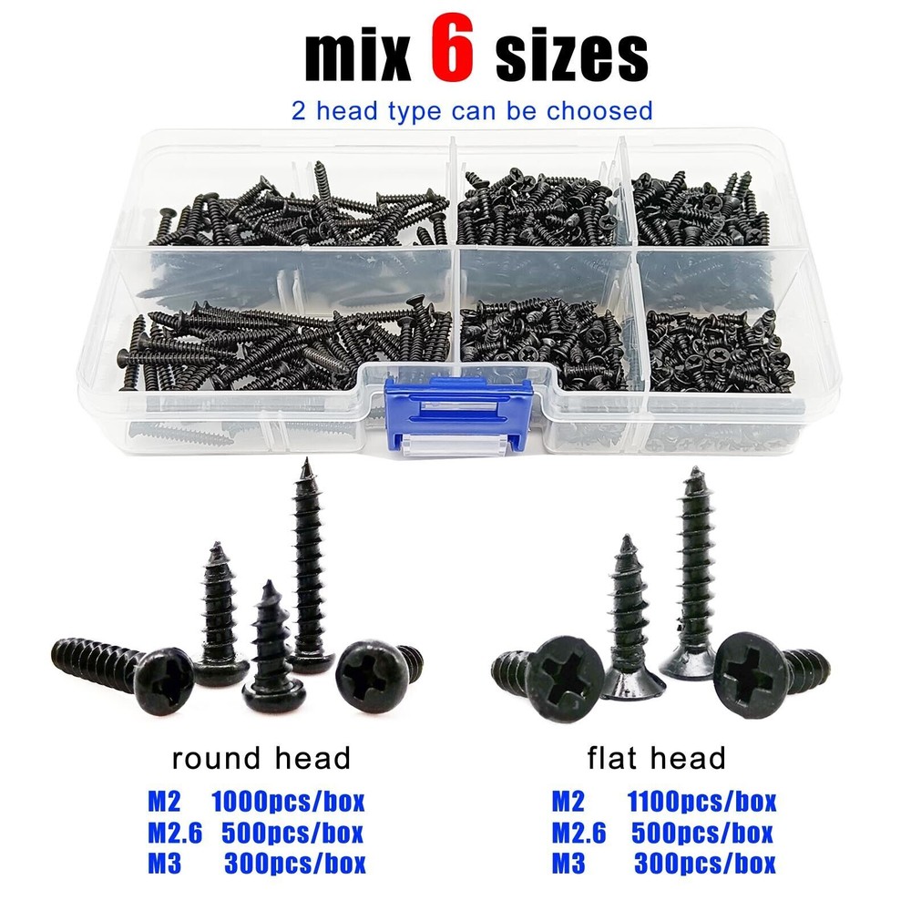 M2 M2.6 M3 Set Kit Phillips Flat Pan Head Self Tapping Wood Screw Black Steel