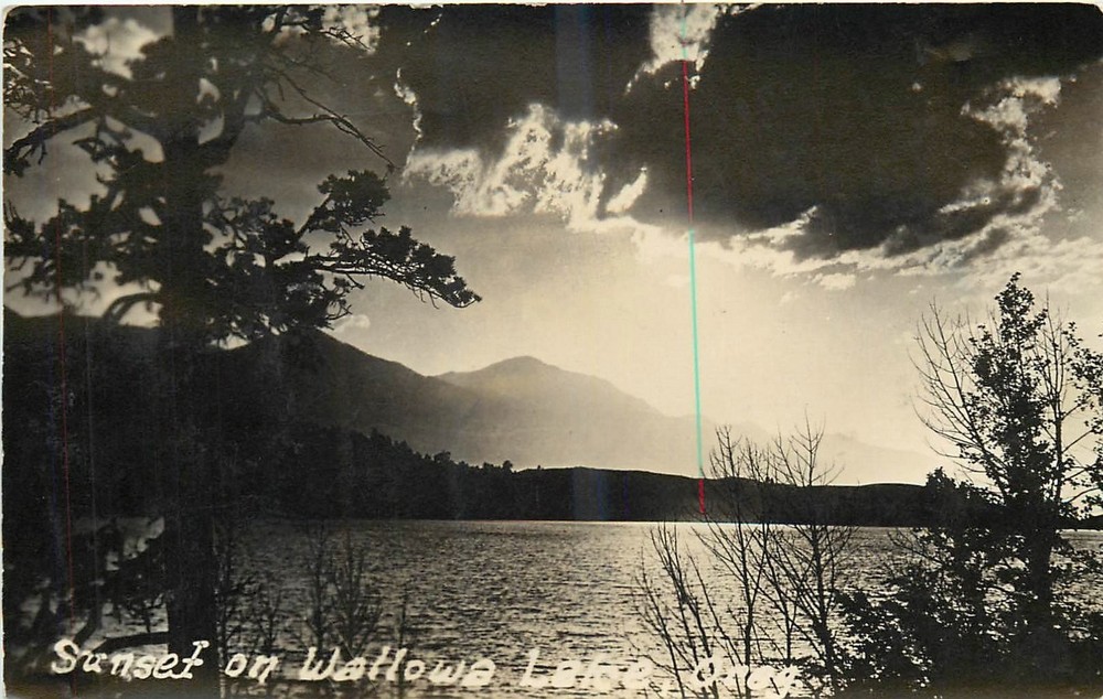 1936 Wallowa Lake Oregon Beautiful Sunset RPPC Postcard 26-860