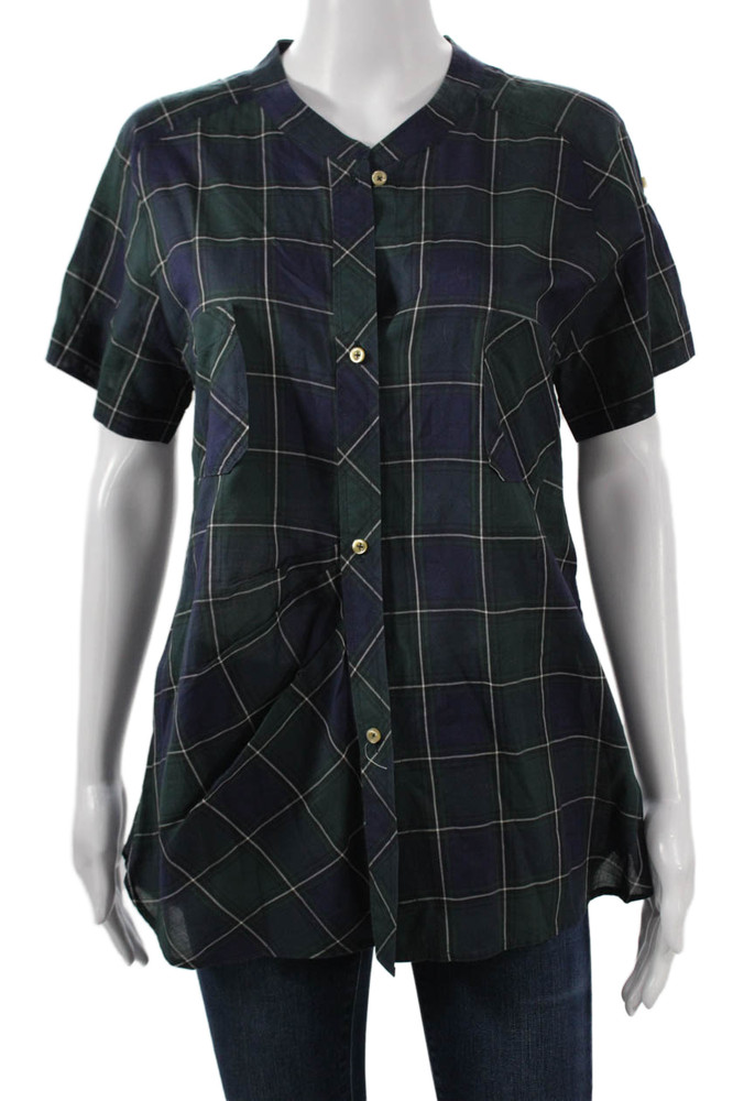 Etoile Isabel Marant Women Blue Plaid Collared Tunic Short Sleeve Size 1Free Shipping in US $100+ Orders | $6.95 Orders Below