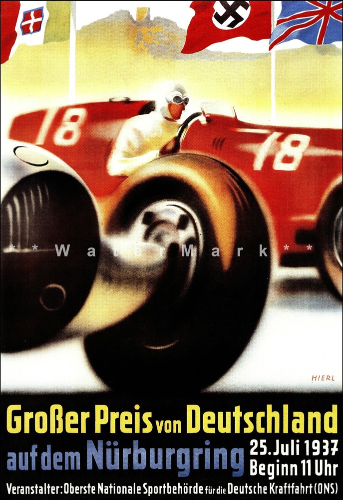 German Nurburgring Car Races Big Prize 1937 Grosser Preis Vintage Poster Print