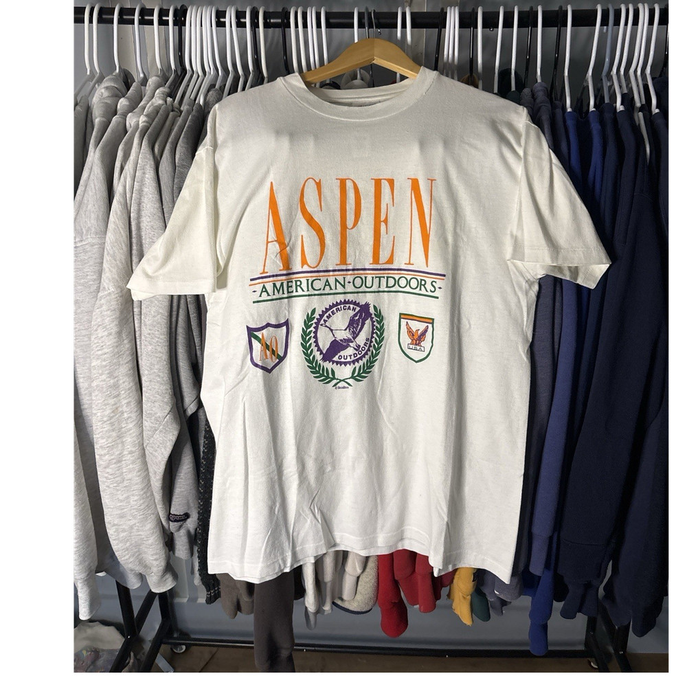 Vintage Aspen American Outdoors Single Stitch Graphic T Shirt USA Size Large 90s