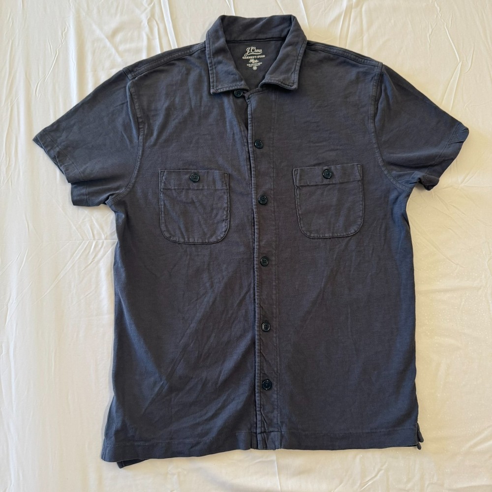 J.Crew Re-Imagined Slub Cotton Button Up Shirt Men M Gray Garment Dyed Two Pocke