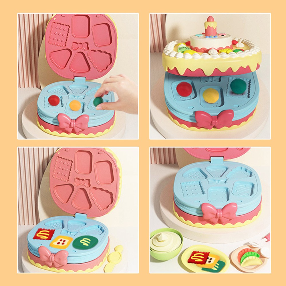 Color Dough Toys Birthday Cake Playset with Molds Dough Kitchen Creations Tools