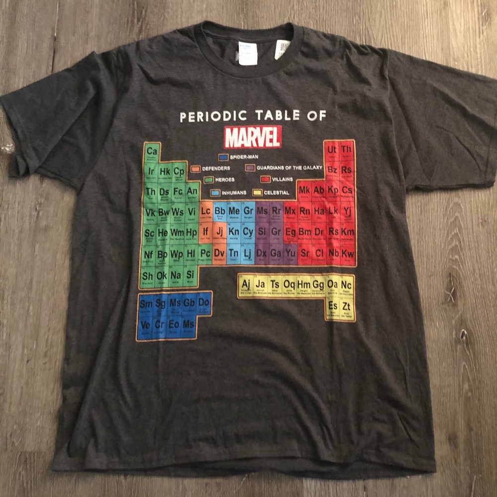 Marvel Periodic Table Of Marvel Dk Heather Gray Graphic T Shirt sz XL