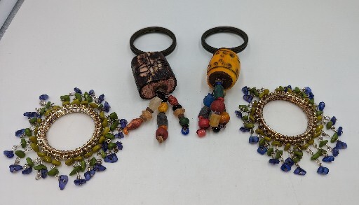 Mixed Lot of 4 Pier One Imports Hand Carved & Beaded Napkin Rings Indonesia