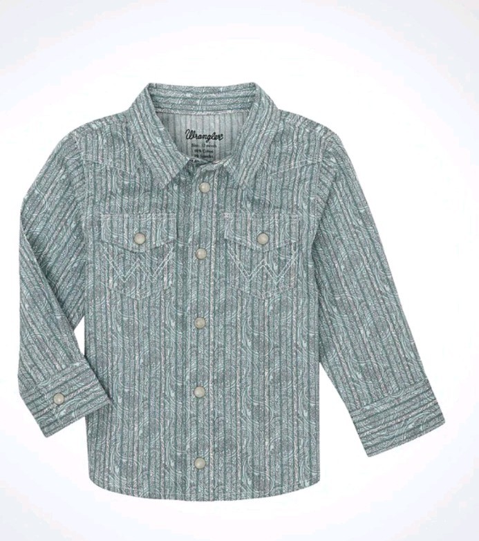 Wrangler Boys Med Cowboy Shirt  Comfort Flex Western Pearl Snap NWT