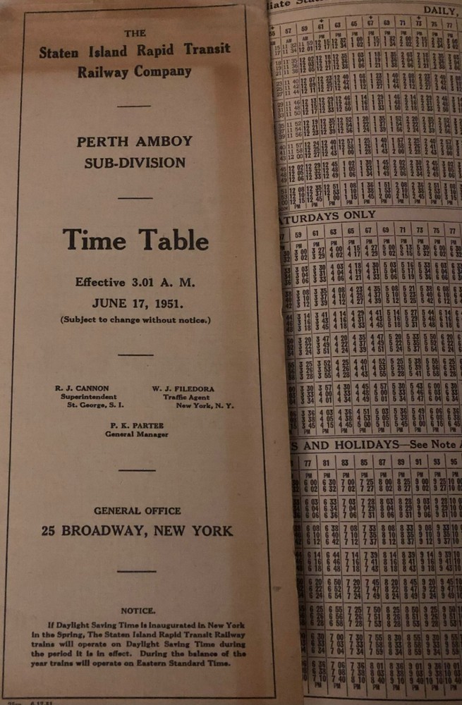 Vintage June 1951 Staten Island Rapid SIRT B&O Railway Timetable New York City
