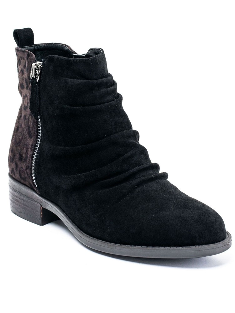 G.C. SHOES Womens Black Leopard Print Zipper Nori Round Toe Block Heel Booties 7