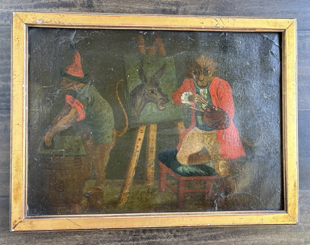 Original Antique European Oil Painting on Canvas Laid on Board 16”W x 12.5”H