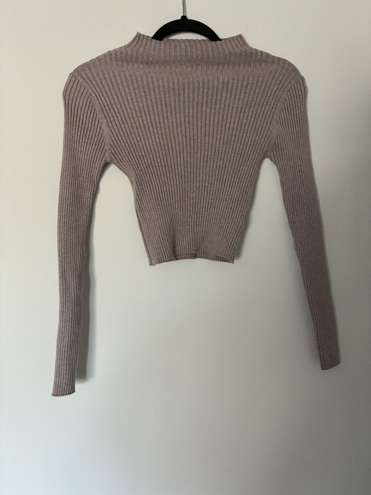 Shein Women’s Brown Ribbed Long Sleeve Mock Neck Crop Top Size Medium