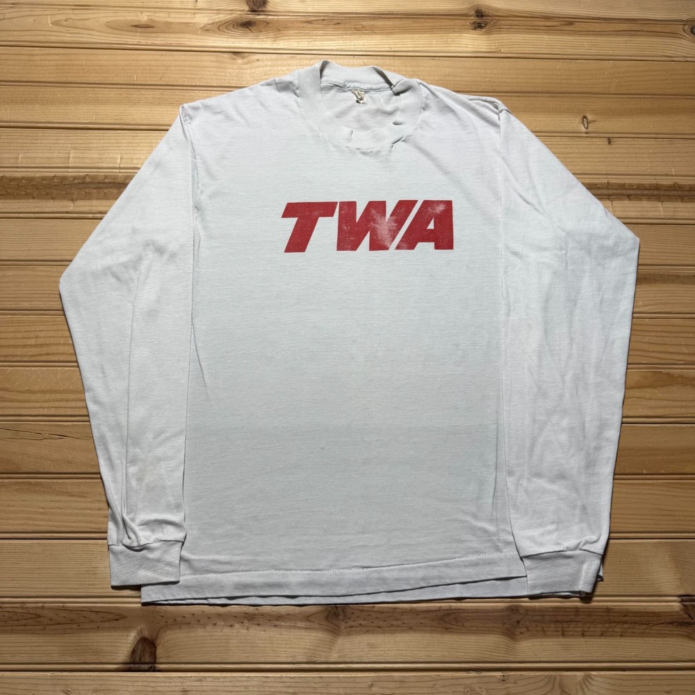 Vintage 80s TWA Trans World Airlines Travel Long Sleeve T-Shirt USA Made Medium