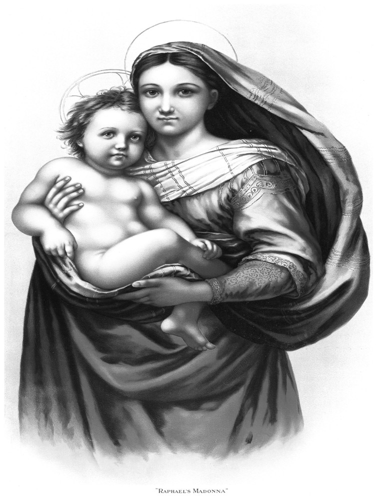 Decor B&W Poster.Fine Graphic Art.MADONNA & Child.Religion Design.n801