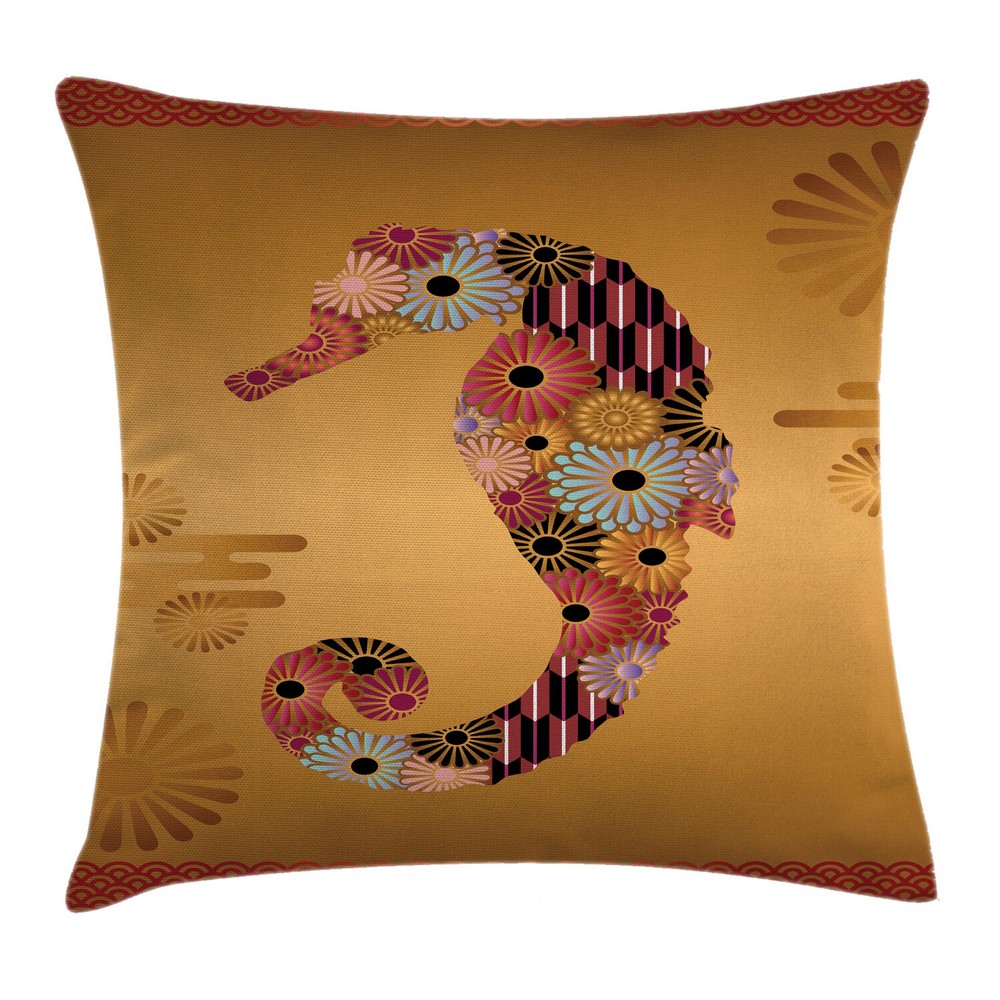 Seahorse Floral Animal Print 24-Inch Square Pillow Cover Cushion Case