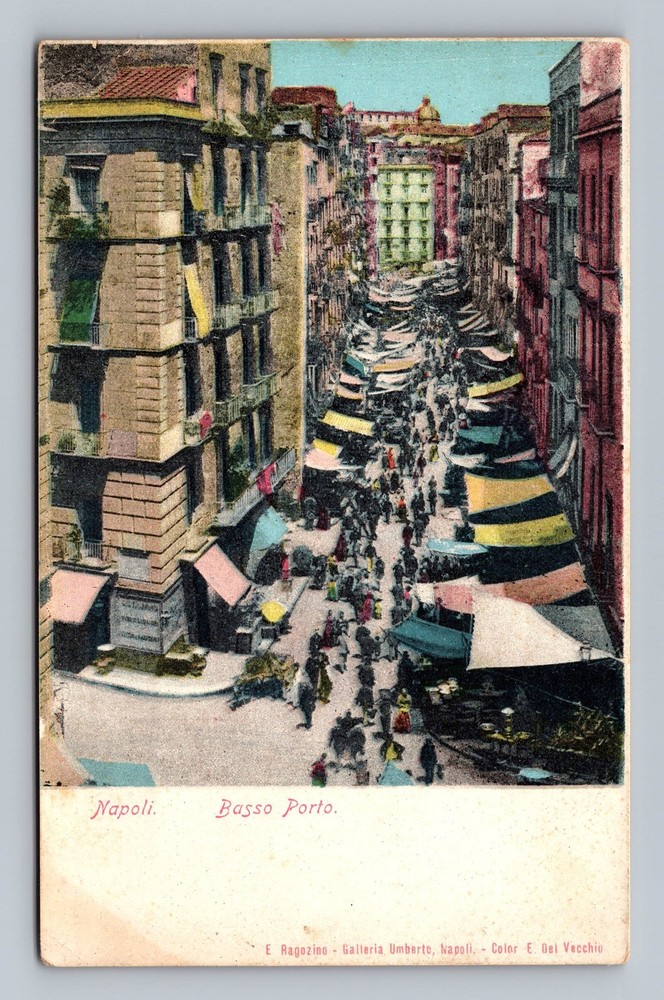 Italy- Naples Standard Lower Port Market Street Postal Old PC Vintage Postcard