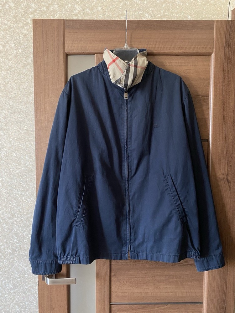 Vintage Burberry Men's Full Zip Jacket Harrington Navy Blue Size 7 Luxury