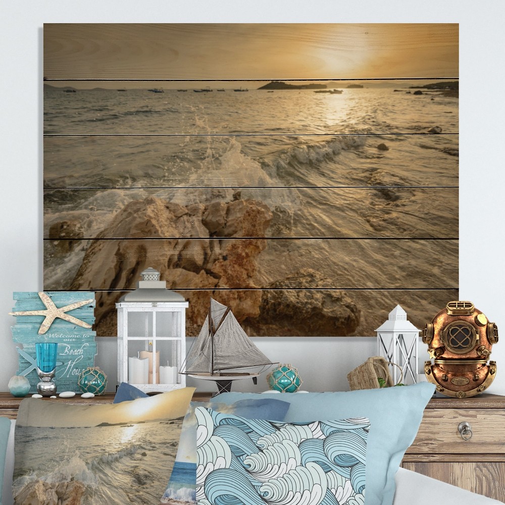 Designart 'Sunset Over The Sea II' Nautical & Coastal Wood