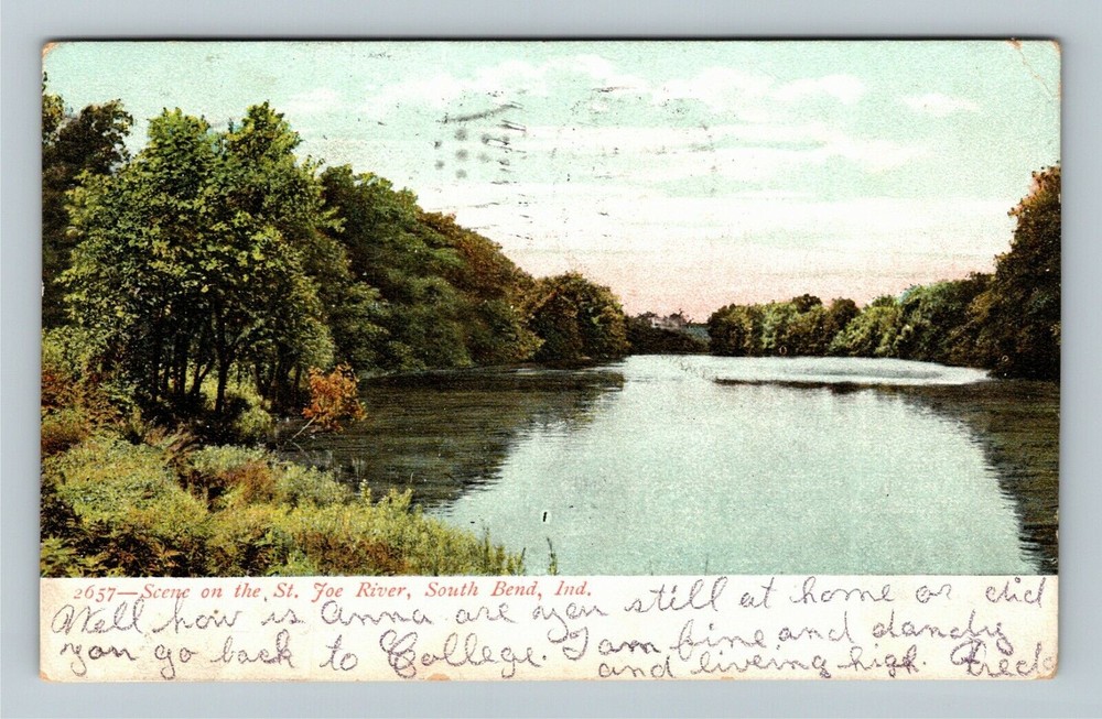 South Bend Indiana, SCENE ON ST. JOE RIVER, c1907 Vintage Postcard