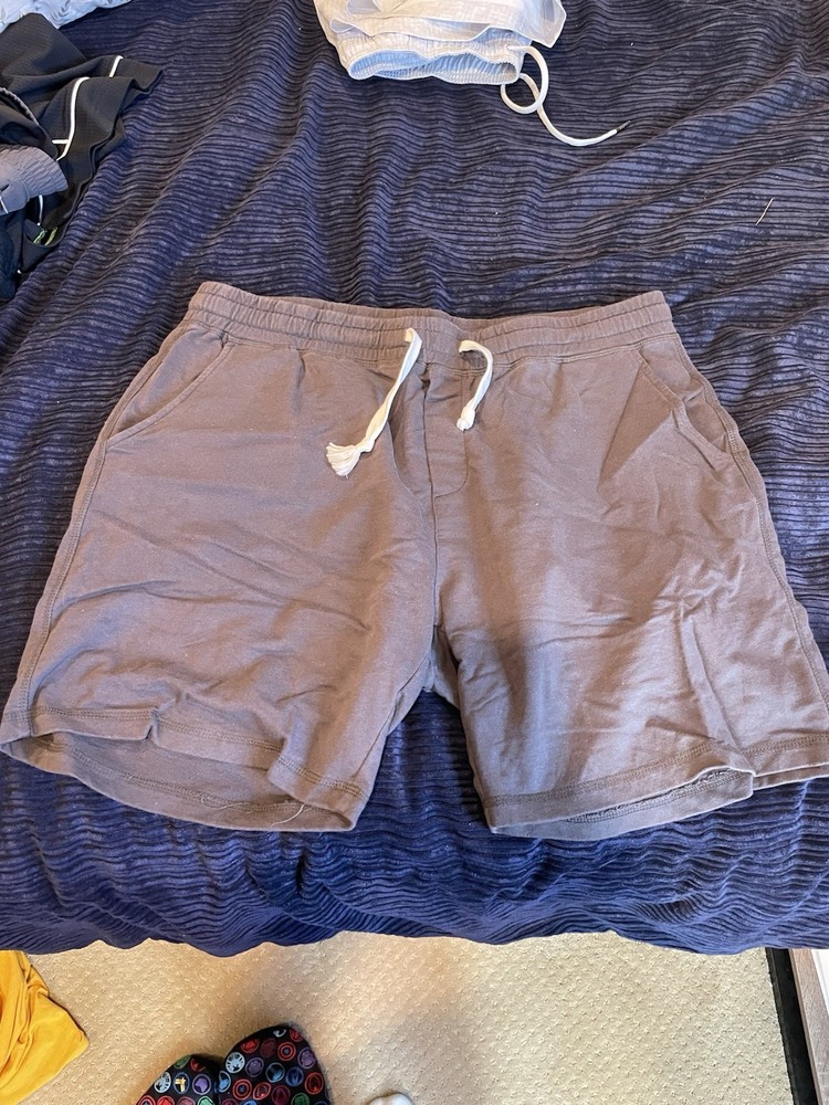 Gray Men's XL Cotton Sweat Shorts with Drawstring, Pockets, Elastic Waist