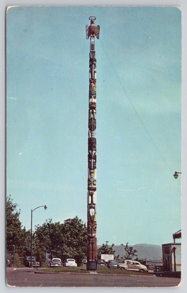 Tacoma Washington World's Tallest Totem Pole Plastichrome Postcard