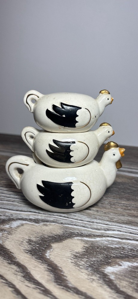 Vintage Japan Chicken Hen Condiment Set Salt Pepper Shakers Mustard Pot Spoon