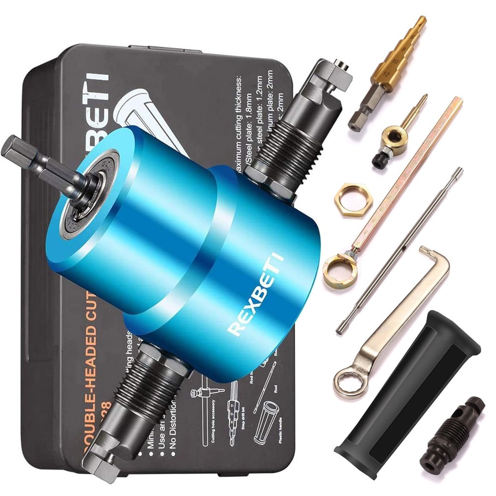 Double Head Sheet Metal Nibbler Drill Attachment for Cutting Steel and Aluminum