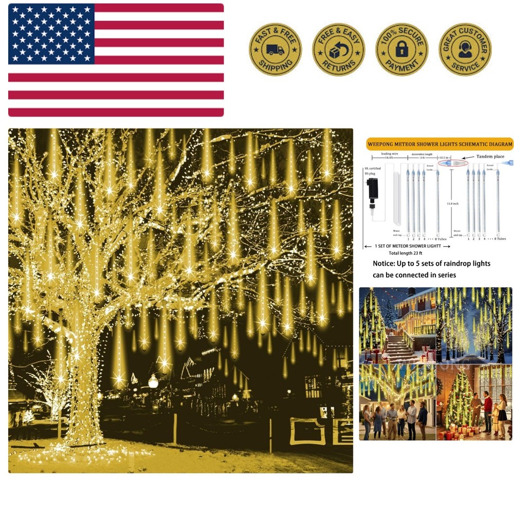 Christmas Lights Outdoor Falling Rain Meteor Shower Lights 12 inch 8 Tube 192...