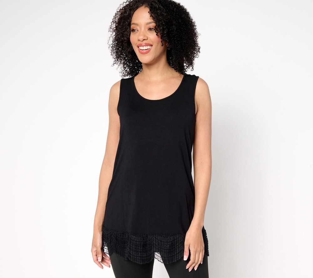 LEGO Women's Top Sz L Knit Tank Lace Trim Black A683829
