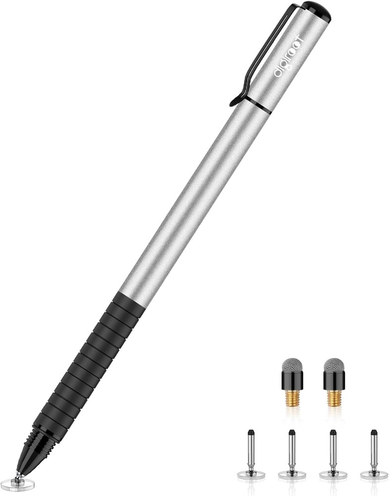 Digiroot 2-in-1 Universal Stylus Pen with Disc Tip for All Touchscreens Silver