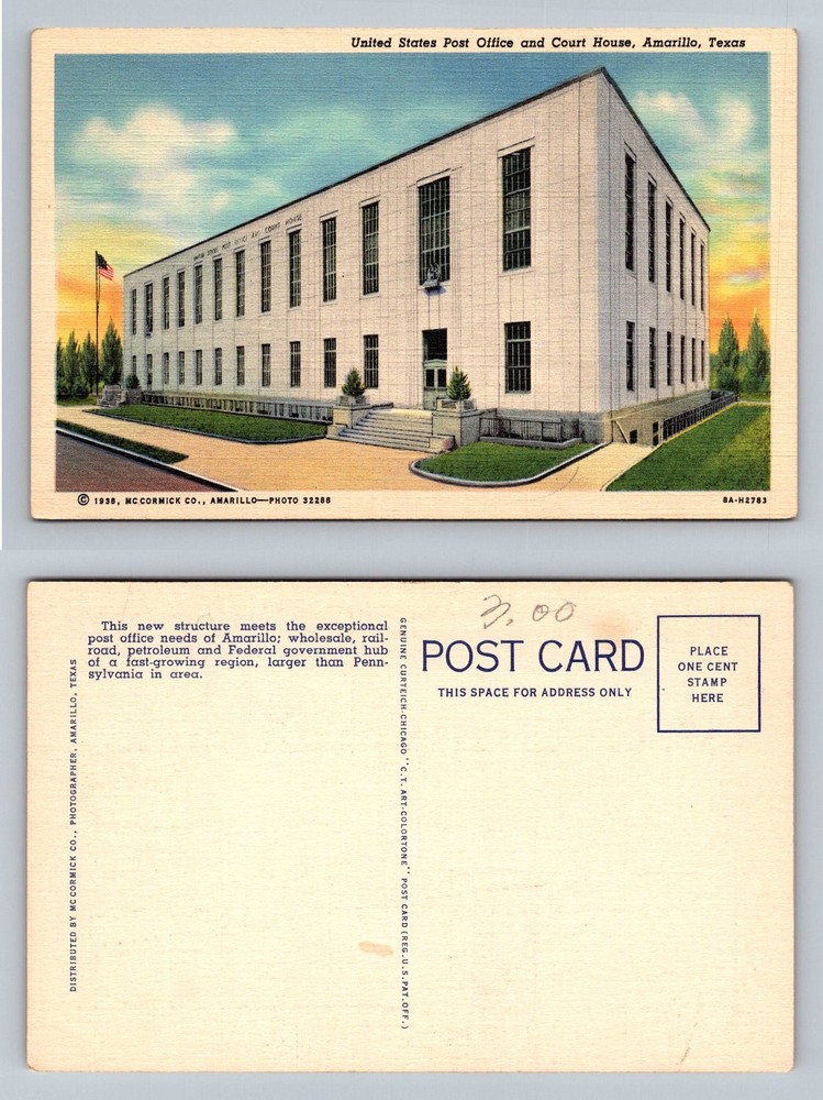 Amarillo, TX-Texas, United States Post Office Court House Vintage Postcard