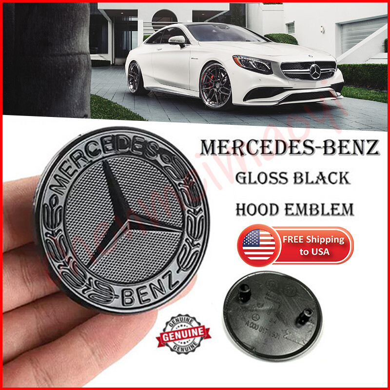 Gloss Black Laurel Wreath Hood Badge for Mercedes CLA E CLS SLK SL