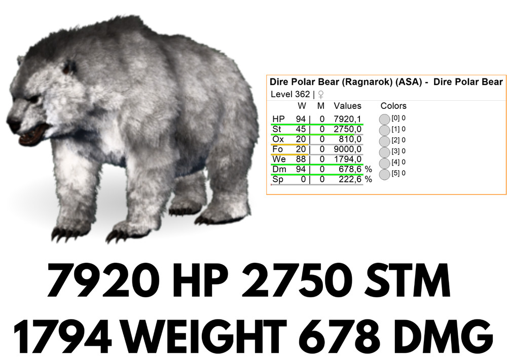 Dire POLAR Bear 362 LEVEL TOP STATS Clone Ark Survival Ascended Official
