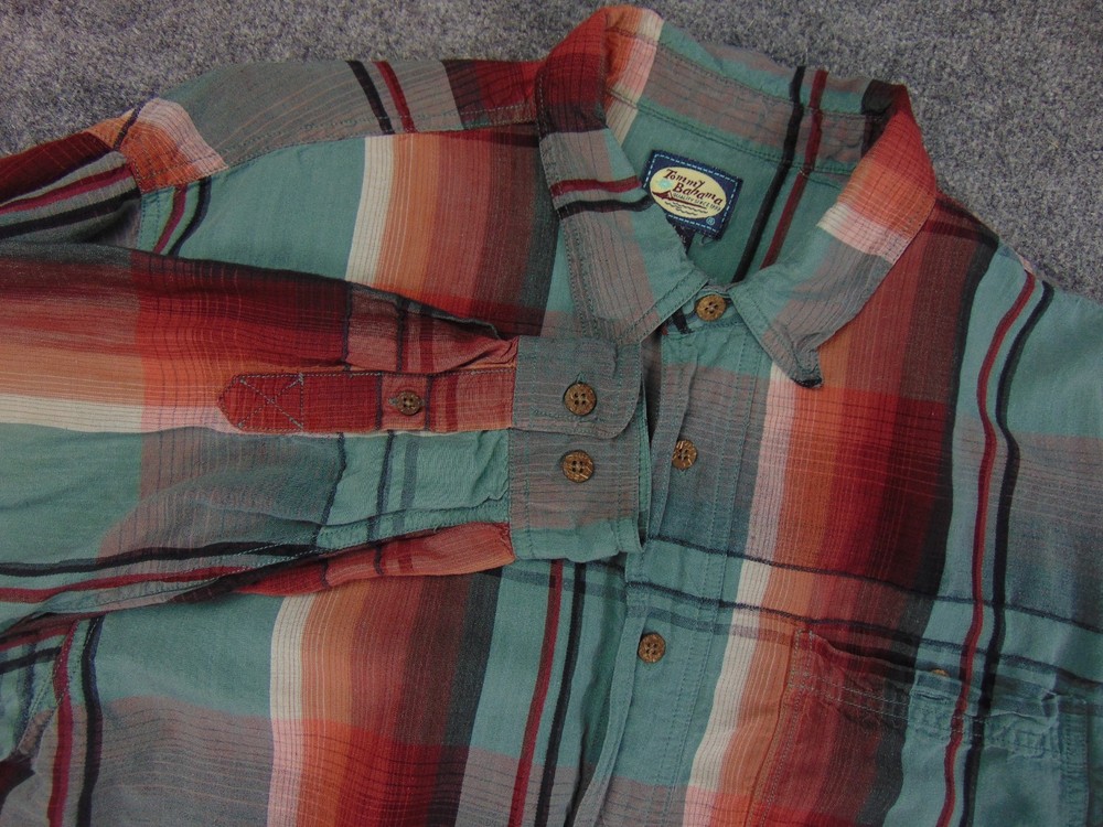 Tommy Bahama Shirt Mens Med Red Green Plaid Modal Linen Long Sleeve