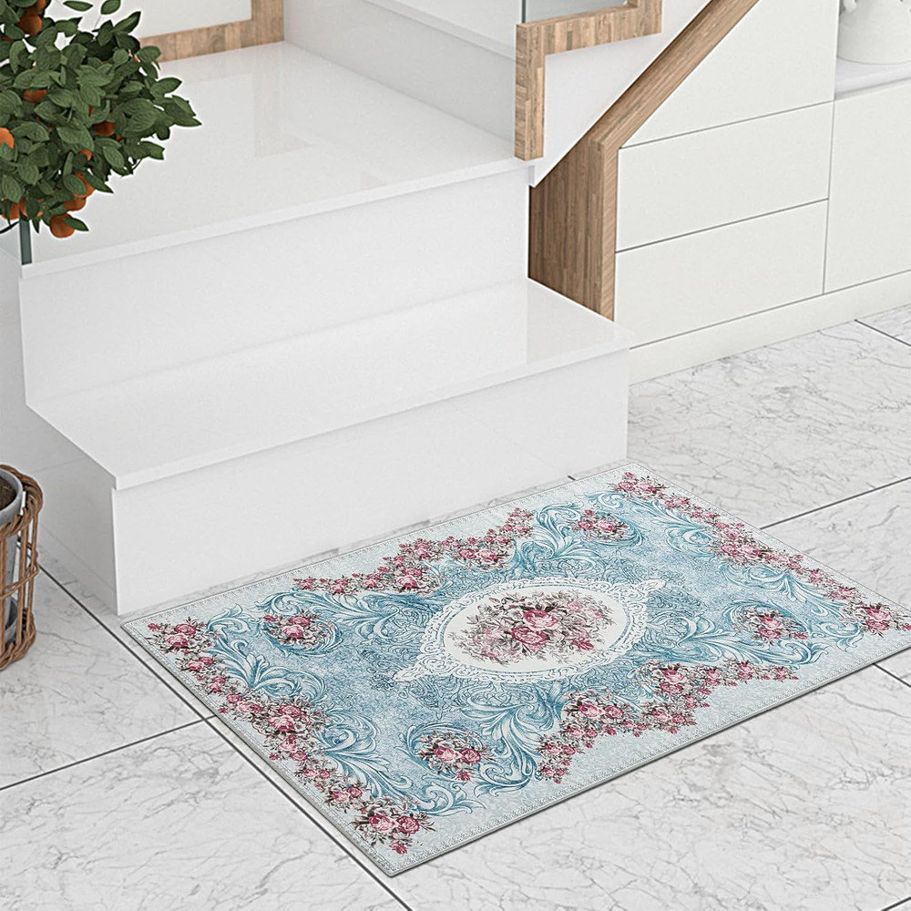 Floral Area Rug 2X3 Washable Entryway Rugs Front Door Mat Indoor Entrance Non-Sl