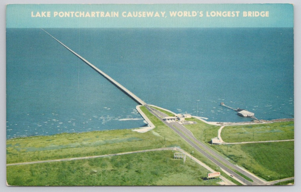 Lake Pontchartrain Causeway Louisiana World's Longest Bridge Chrome Postcard