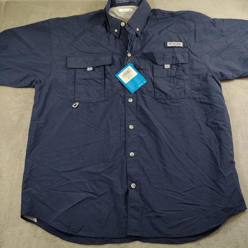 Columbia PFG Bahama II Shirt Mens M Blue Omni-Shade Button Front Polyester
