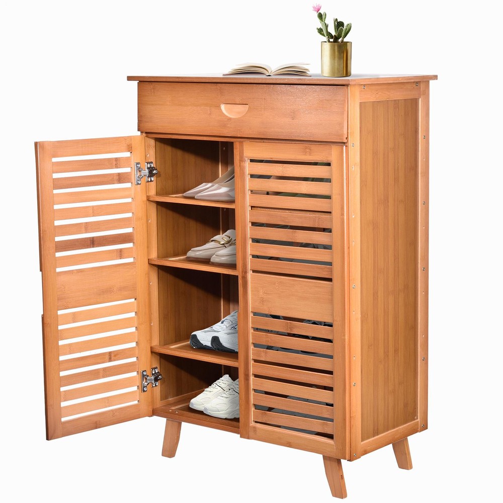 Large Wooden Shoe Cabinet Storage Organizer with Cupboard and Rack for Home