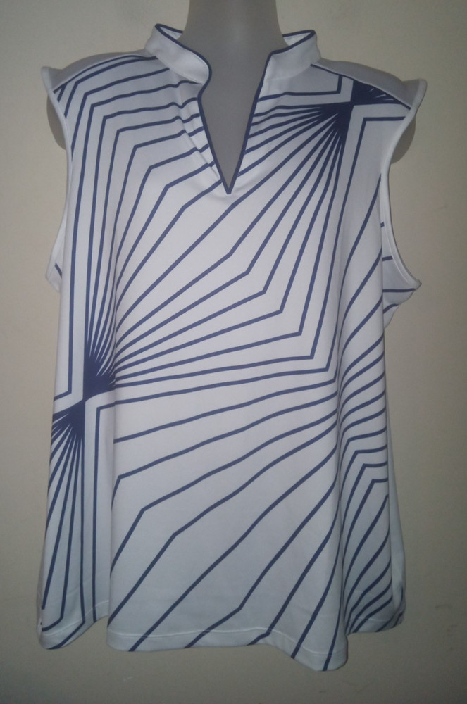 Nancy Lopez Women's Golf Shirt 2X Plus Sleeveless Lifestyle Casual White Navy