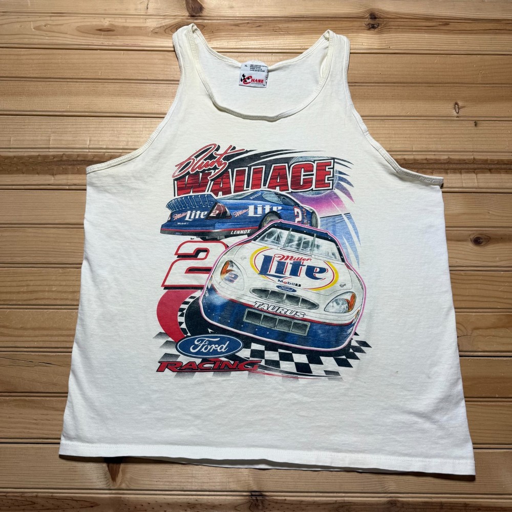 Vintage 90s Rusty Wallace Miller Lite NASCAR Ford Racing Tank Top USA Made - XL