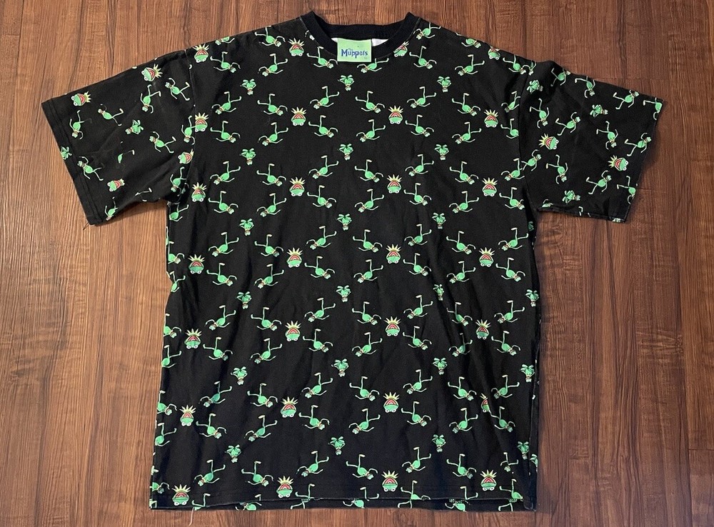 Y2K 2006 The Muppets Kermit All Over Abstract Print Graphic Heavyweight Tee XL-image
