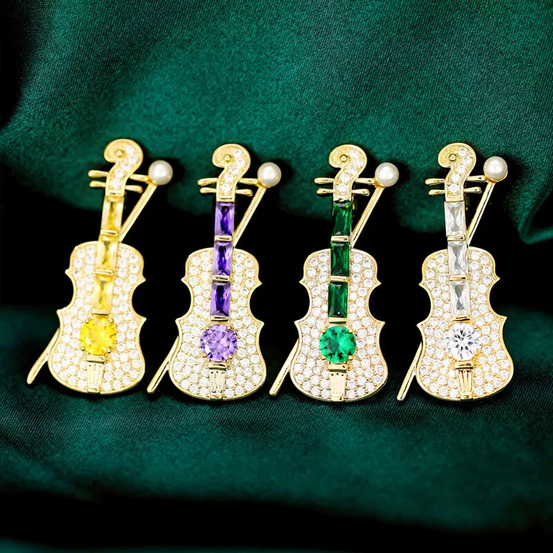 Elegant Mini Violin Brooch - Luxurious Women's Jewelry Gift for Fashionable Style