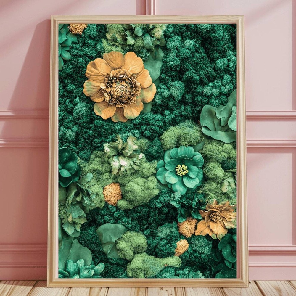 Green Floral Moss Wall Art Print Large Green Moss Botanical Prints Nature Moss