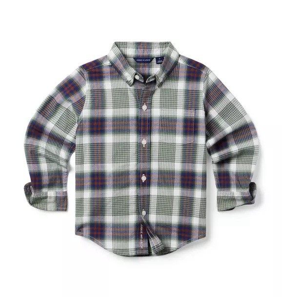 Janie and Jack | Boy's Plaid Long Sleeve Button Down Shirt Size 2 2T Green Blue