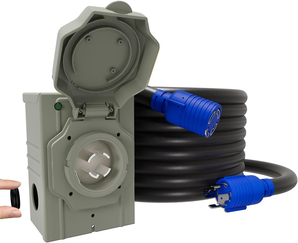 50AMP 25Feet Generator Cord with Pre-Drilled Power Inlet Box, 50 Amp 4 Prong, 12
